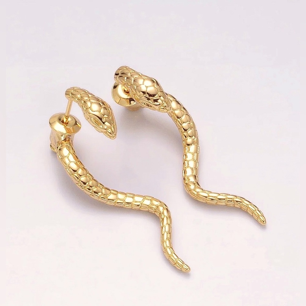 Snake Textured Wavy Drop Stud Earrings | 14k Gold Filled